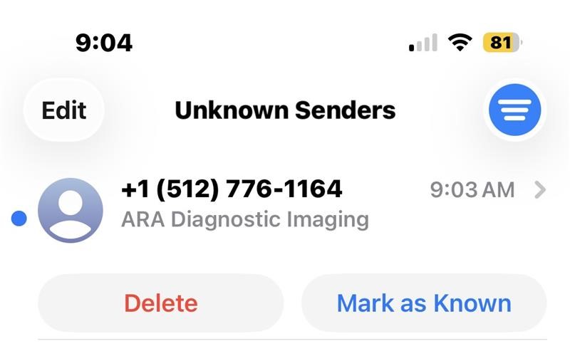 Screenshot image of iPhone call from an, "Unknown Sender” with additional caller information that could be the result of Branded Calling