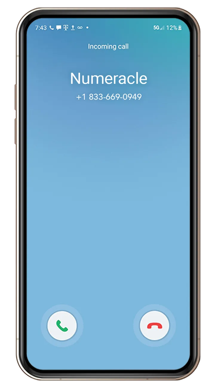 Numeracle Smart Branded phone call on the T-Mobile network to an Android phone - real screenshot